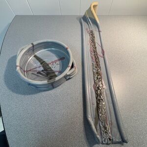 Handcrafted pottery matching bowl 7" and cracker tray 17", signed